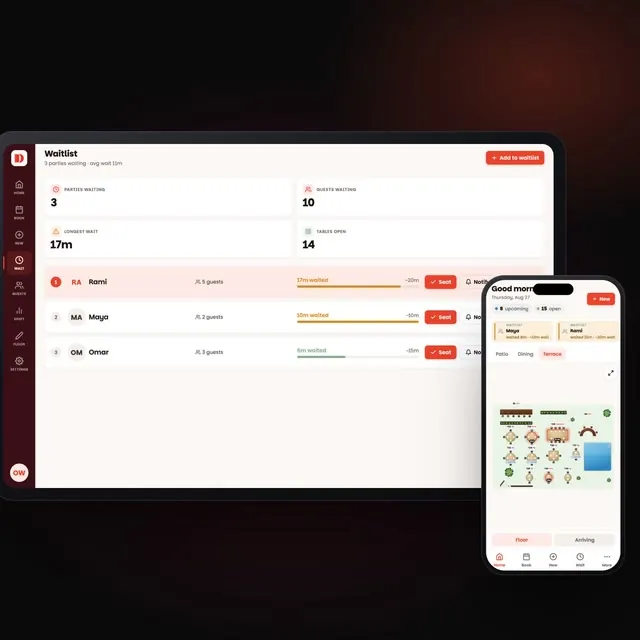 Dinesty Host on a tablet and a phone